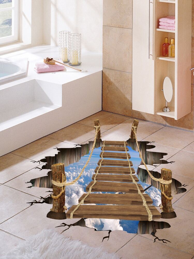1pc Suspension Bridge Pattern Wall Sticker - Multicolor - View 7