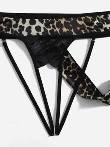 Plus Leopard Cut-out Crotchless Lingerie Set - Multicolor - View 5