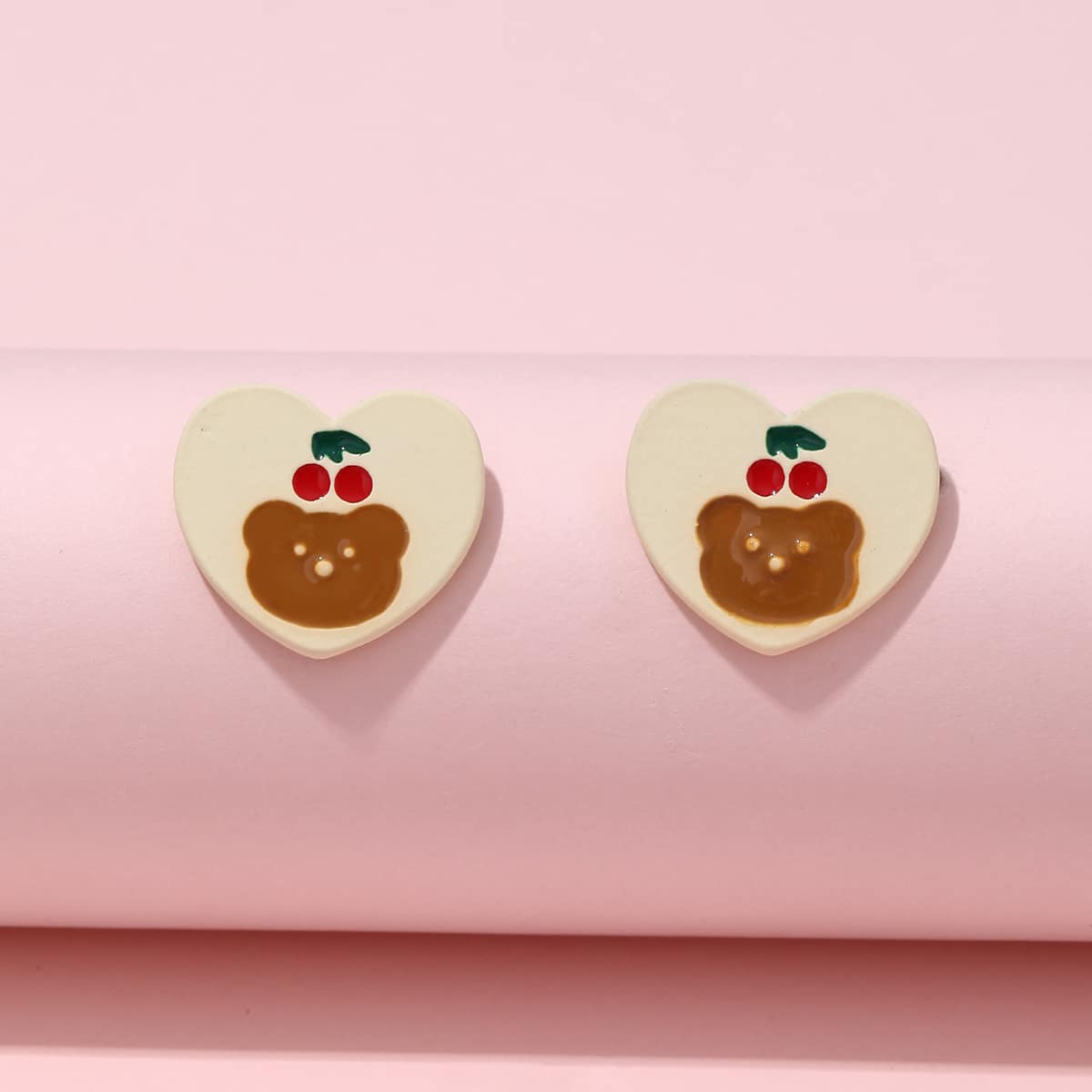 

Bear Graphic Heart Stud Earrings, Apricot