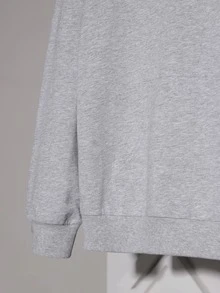Rili Capucha con estampado de dibujos animados con bolsillo de canguro de hombros caídos con cordón - Gris Claro - Ver 4
