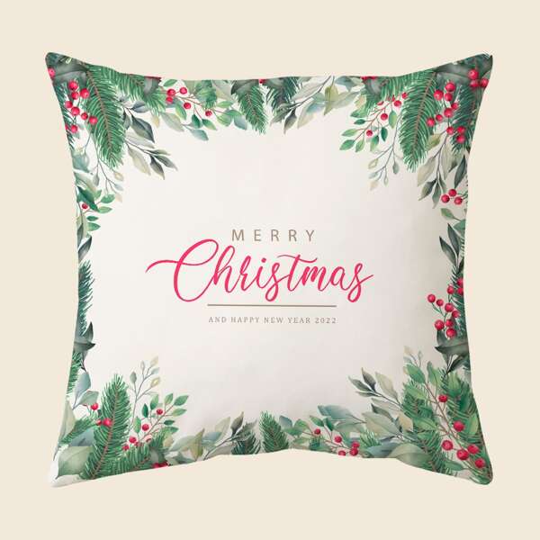 

Christmas Slogan Graphic Cushion Cover Without Filler, Multicolor