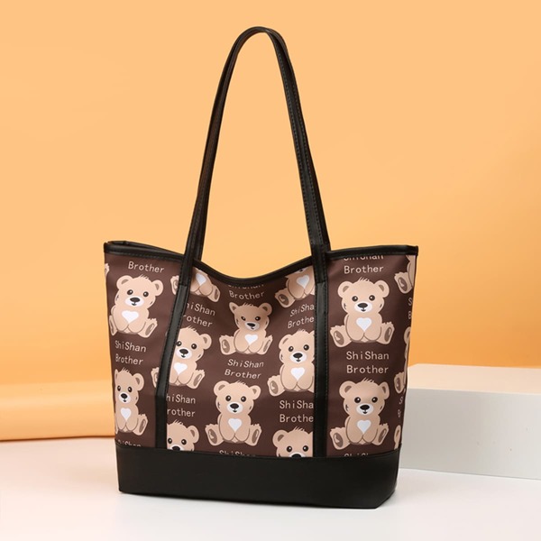 

Cartoon Bear Graphic Shoulder Tote Bag, Multicolor
