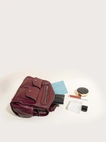 Vintage Design Satchel Bag - Burgundy - View 3