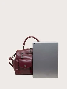 Vintage Design Satchel Bag - Burgundy - View 4
