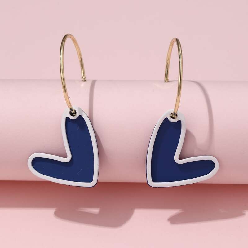 

Heart Drop Earrings, Blue and white