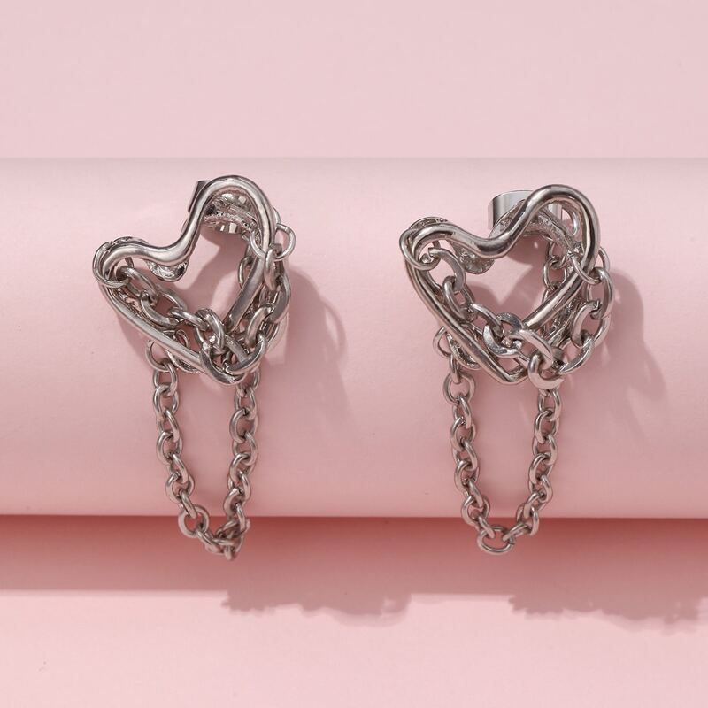

Chain Design Earrings, Silver