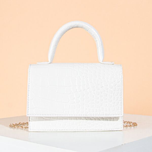 

Croc Embossed Flap Chain Square Bag, White