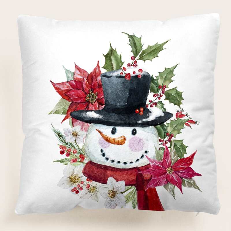

Christmas Snowman Print Cushion Cover Without Filler, Multicolor