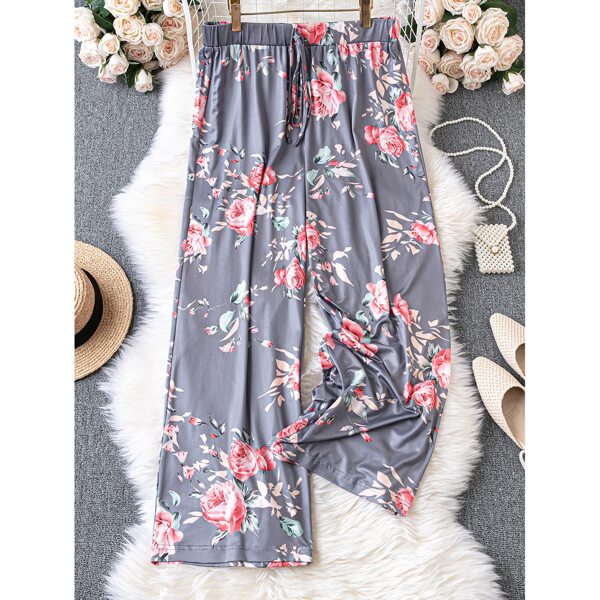 

Plus Floral Print Knot Front Wide Leg Pants, Multicolor