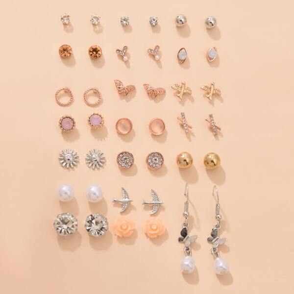 

20pairs Rhinestone Decor Earrings, Multicolor