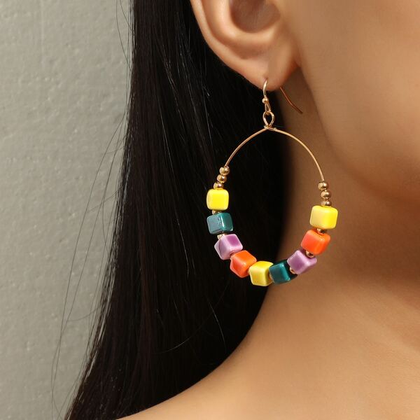 

Bead Decor Circle Drop Earrings, Multicolor
