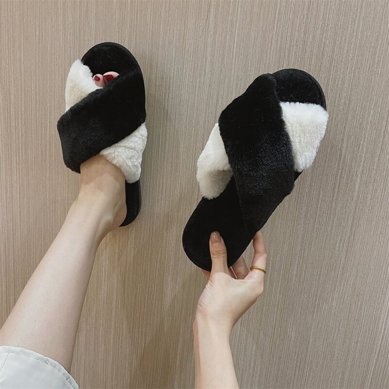 

Two Tone Open Toe Slippers, Black