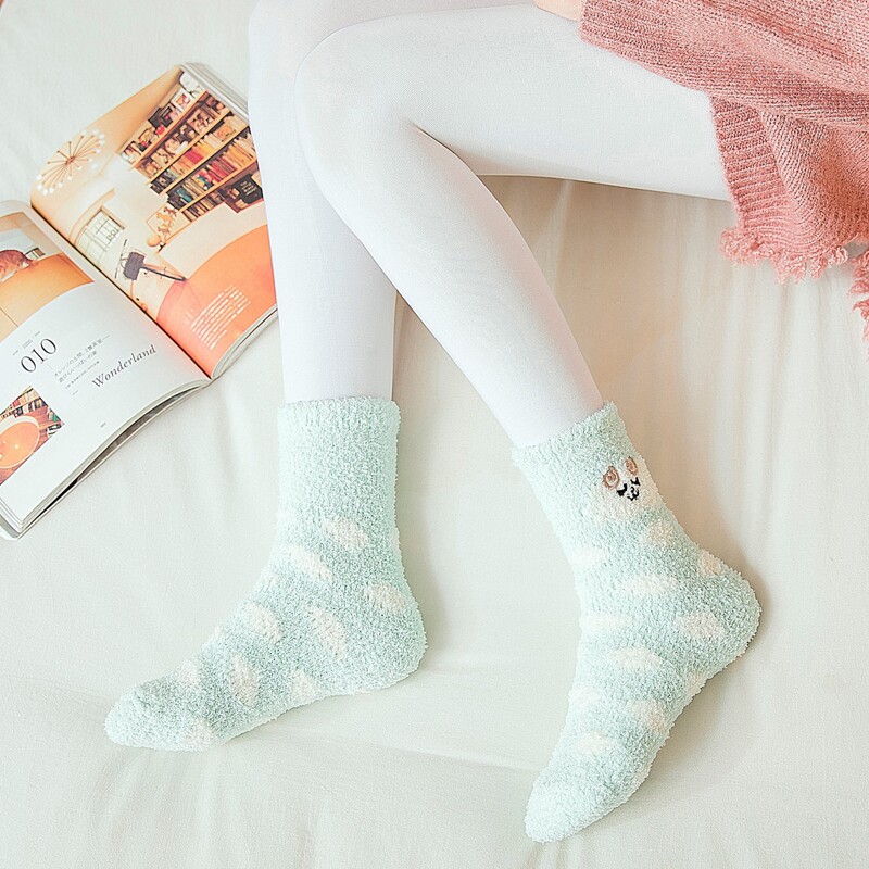 

Fluffy Cartoon Crew Socks, Baby blue