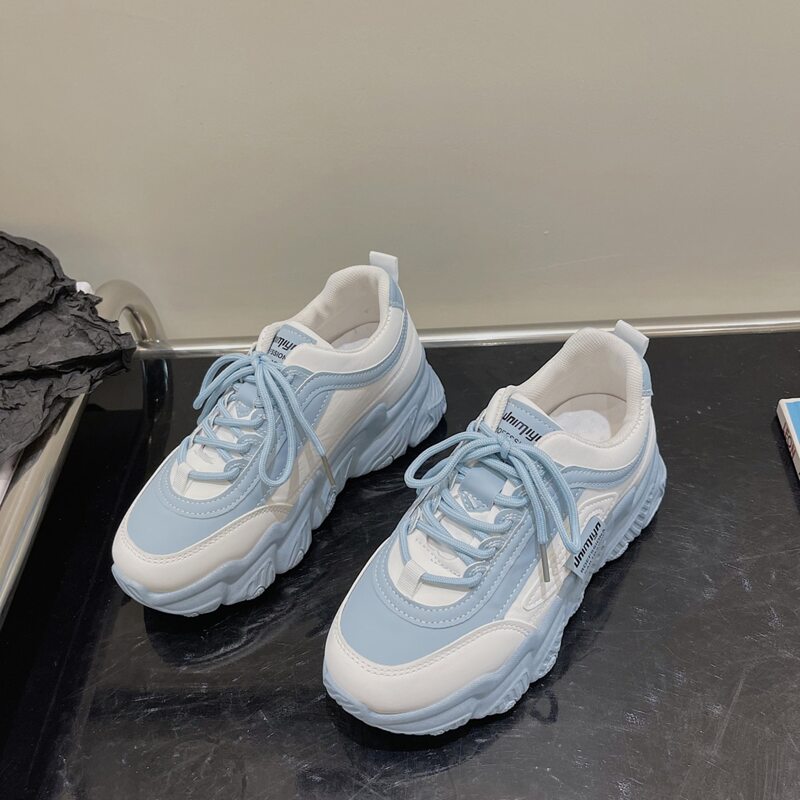 

Colorblock Lace-up Front Chunky Sneakers, Blue