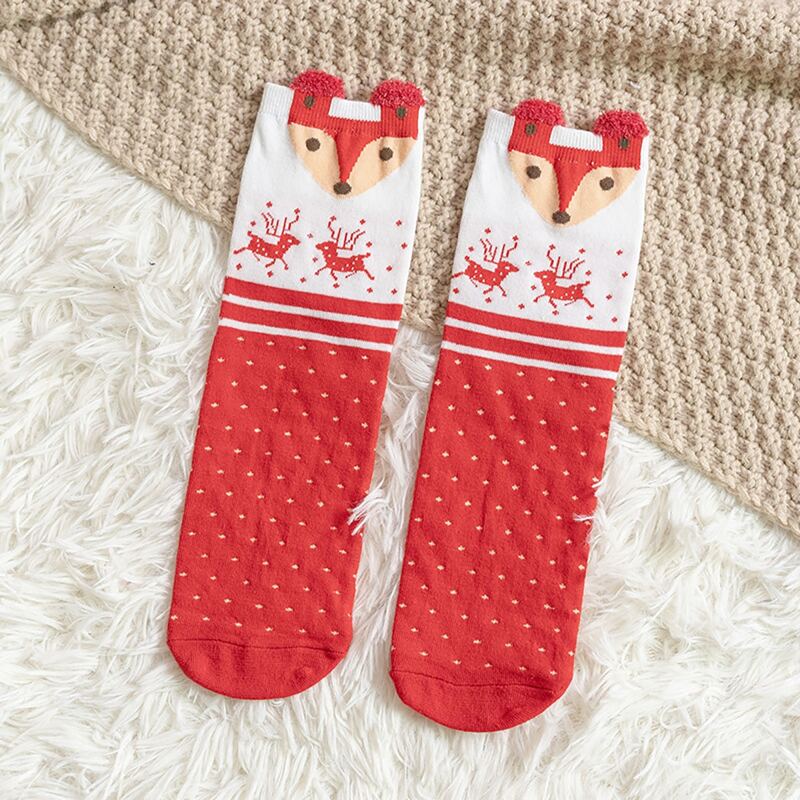 

Fox Decor Crew Socks, Red and white