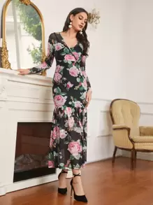 Modelyn Ruffle Hem Floral Print Mesh Dress - Multicolor - View 3