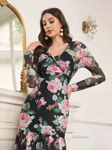 Modelyn Ruffle Hem Floral Print Mesh Dress - Multicolor - View 5