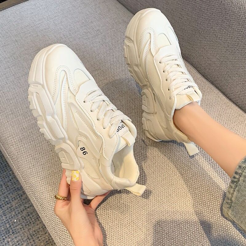 

Minimalist Lace-up Front Chunky Sneakers, Beige