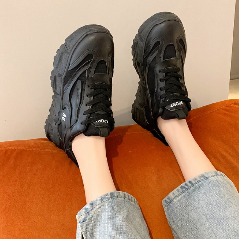 

Minimalist Lace-up Front Chunky Sneakers, Black