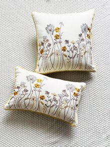 1pc Floral Embroidery Cushion Cover Without Filler - Multicolor - View 1