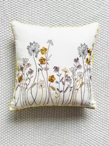 1pc Floral Embroidery Cushion Cover Without Filler - Multicolor - View 5