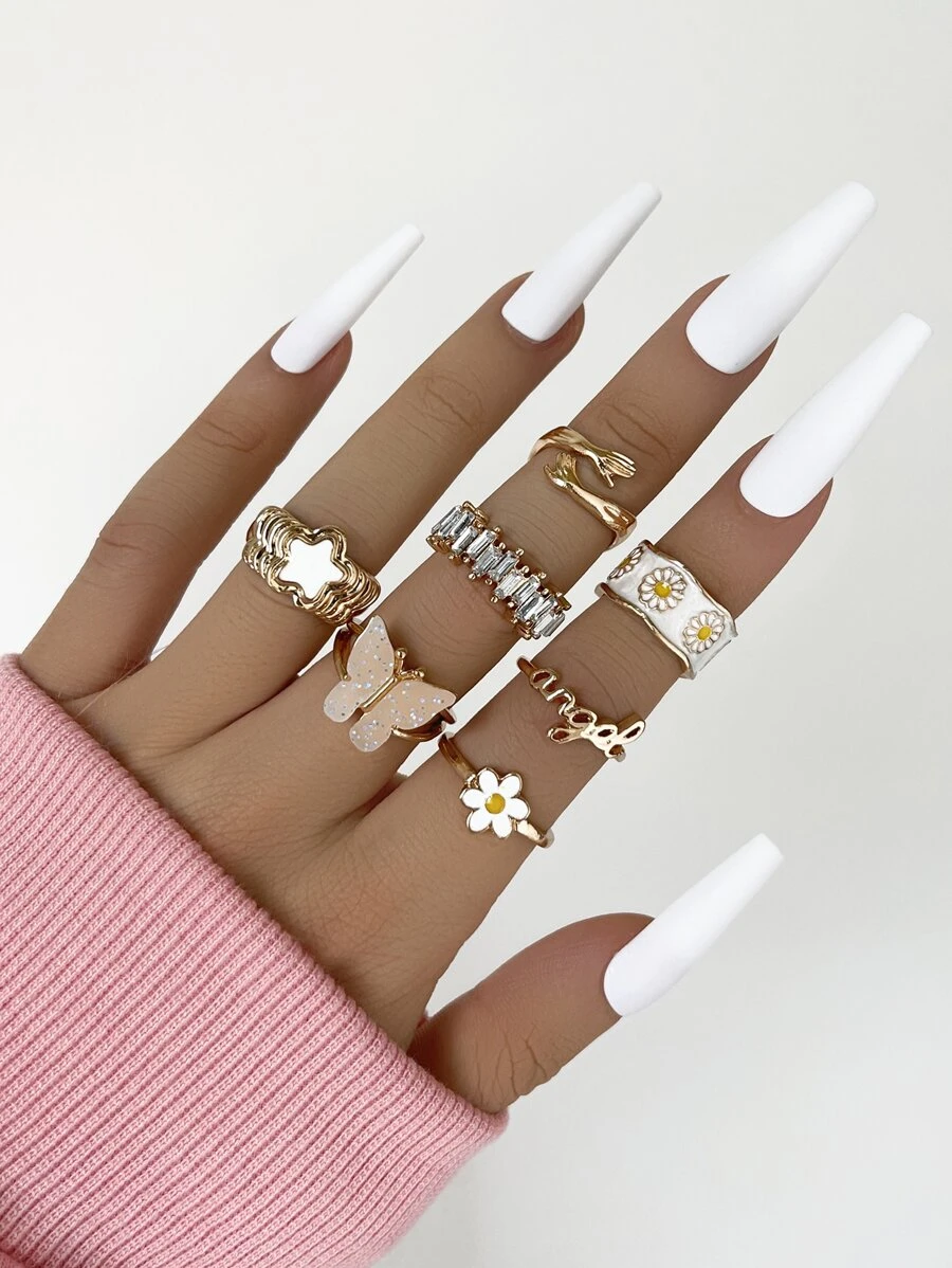 7pcs Rhinestone Detail Ring - Yellow Gold - View 1