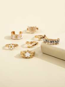 7pcs Rhinestone Detail Ring - Yellow Gold - View 3