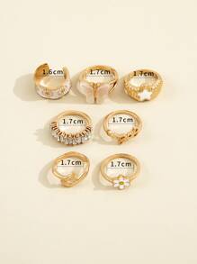 7pcs Rhinestone Detail Ring - Yellow Gold - View 4