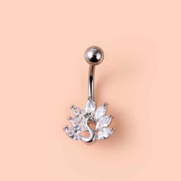 

Zircon Decor Belly Ring, Silver