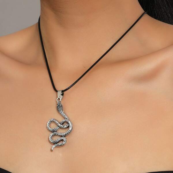 

Serpentine Charm Necklace, Antique silver