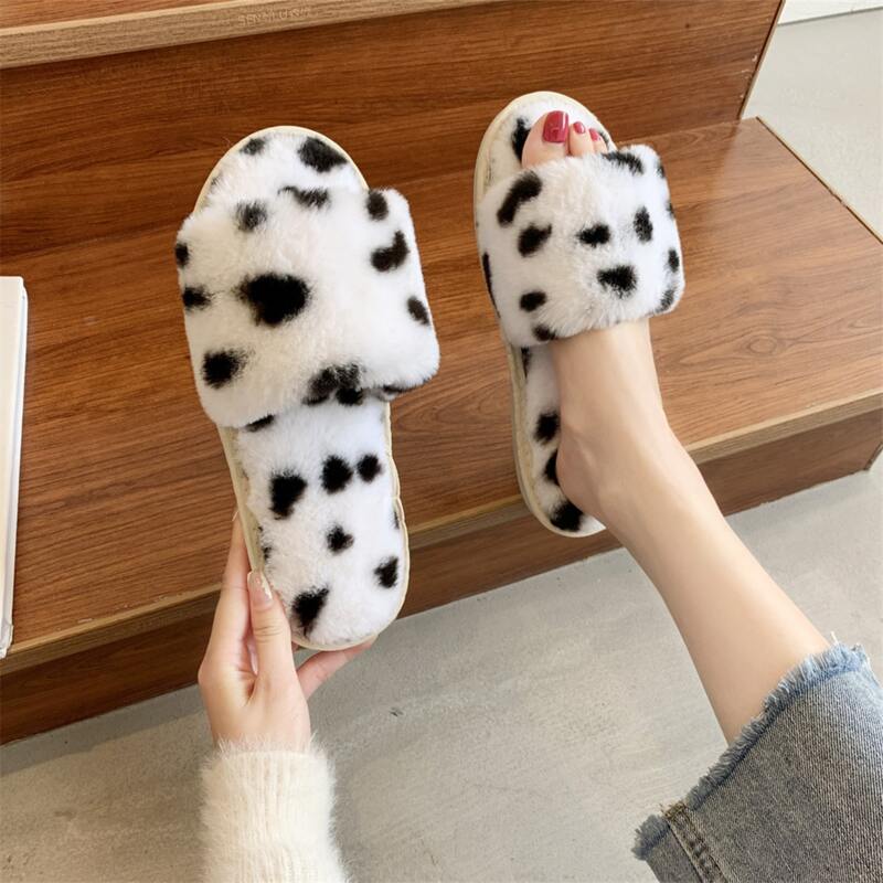 

Fluffy Open Toe Slippers, White