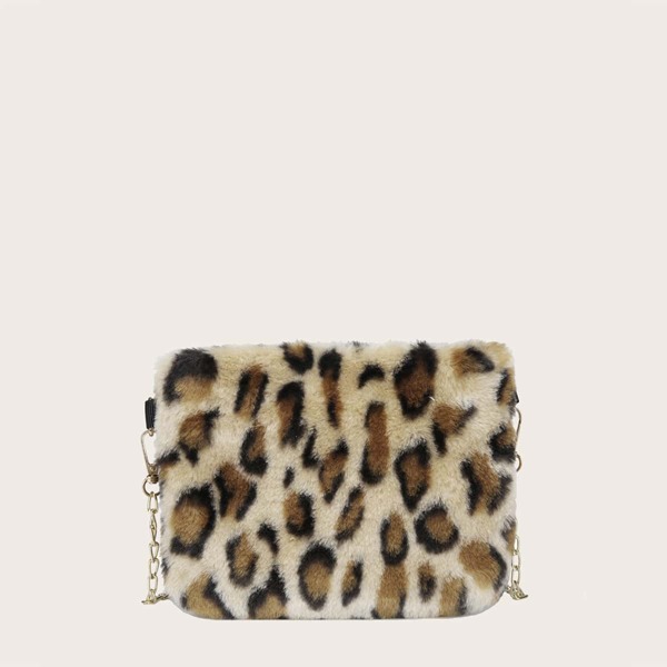 

Girls Leopard Pattern Chain Square Bag, Brown