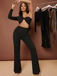 SHEIN SXY 2pcs High Waist Flare Leg Trousers - Multicolor - View 3