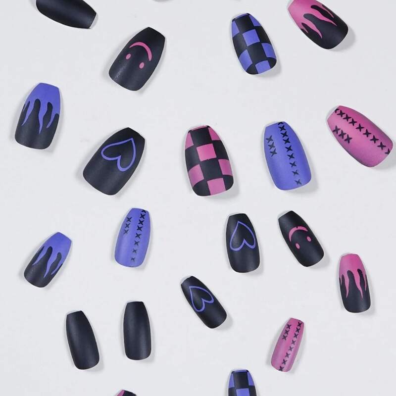 

24pcs Colorblock Fake Nail, Pink