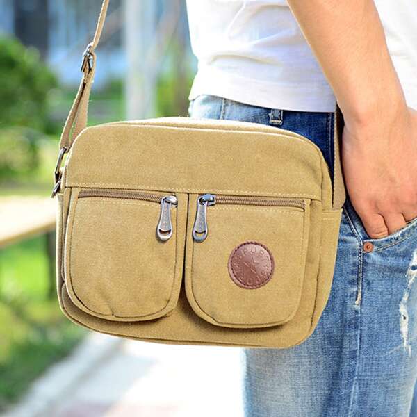 

Men Minimalist Pocket Front Crossbody Bag, Khaki
