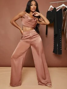 SHEIN SXY Women's Simple Minimalist Commute High-Waisted Solid Color Straight-Leg Elegant Long Pants - Rusty Rose - View 1