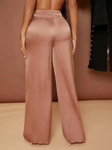 SHEIN SXY Women's Simple Minimalist Commute High-Waisted Solid Color Straight-Leg Elegant Long Pants - Rusty Rose - View 2