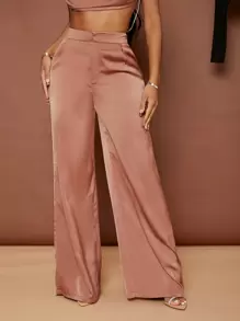 SHEIN SXY Women's Simple Minimalist Commute High-Waisted Solid Color Straight-Leg Elegant Long Pants - Rusty Rose - View 3