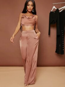 SHEIN SXY Women's Simple Minimalist Commute High-Waisted Solid Color Straight-Leg Elegant Long Pants - Rusty Rose - View 5