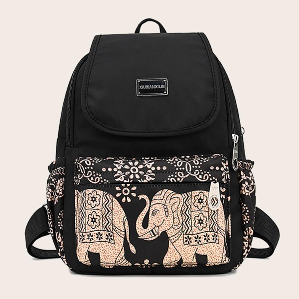

Animal Graphic Flap Backpack, Black