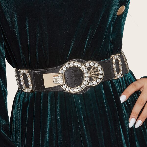 

Rhinestone Decor Belt, Black