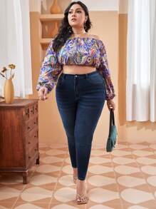 SHEIN Essnce Jeans ajustados - Azul lavado oscuro - Ver 4
