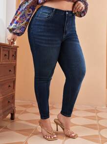 SHEIN Essnce Jeans ajustados - Azul lavado oscuro - Ver 5