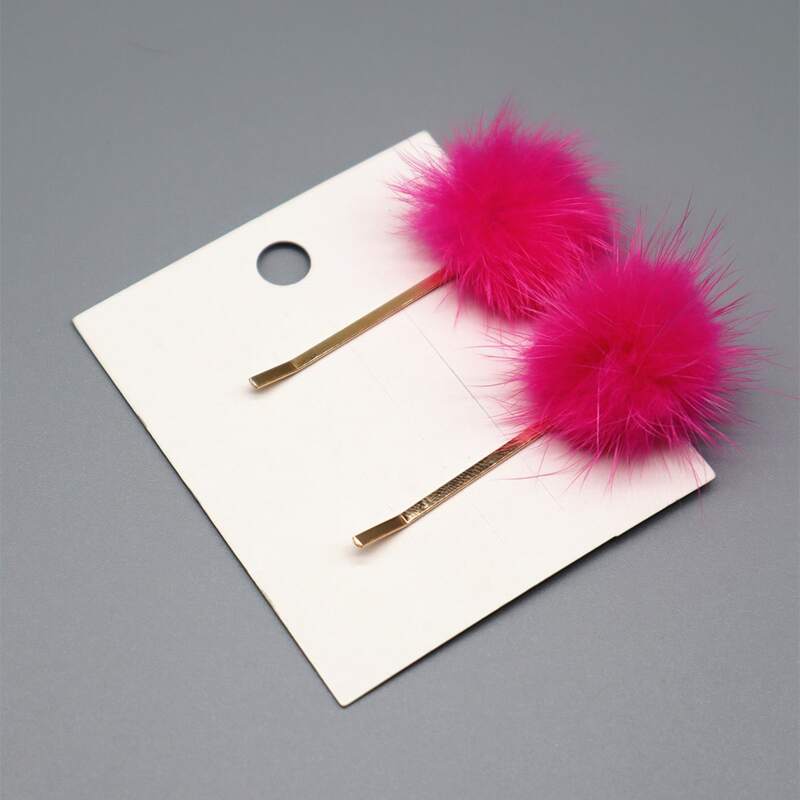 

2pcs Pom Pom Decor Hair Clip, Hot pink
