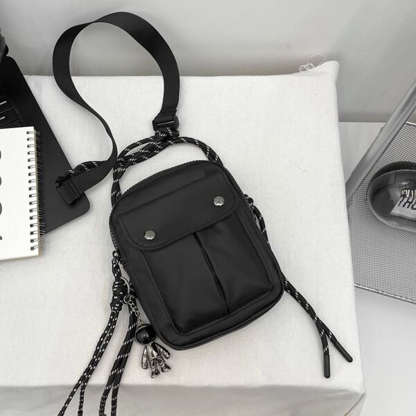 

Men Cartoon Decor Square Bag, Black