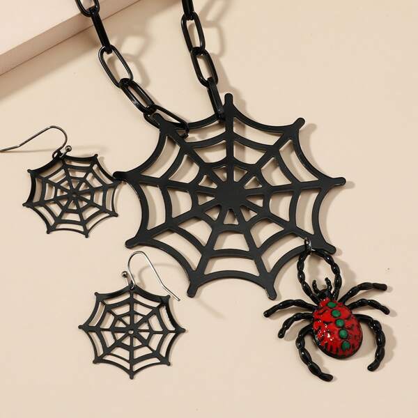 

3pcs Spider Web Charm Jewelry Set, Black