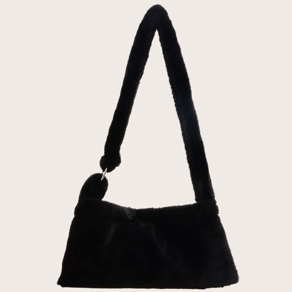 

Minimalist Fluffy Shoulder Bag, Black