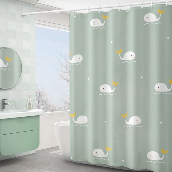 

Cartoon Whale Print Shower Curtain, Green