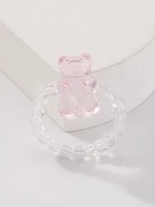 Anillo con cuenta con diseño de oso - Rosa - Ver 1