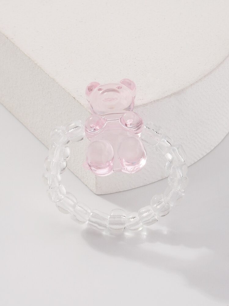 Bear Decor Beaded Ring - Pink - View 1